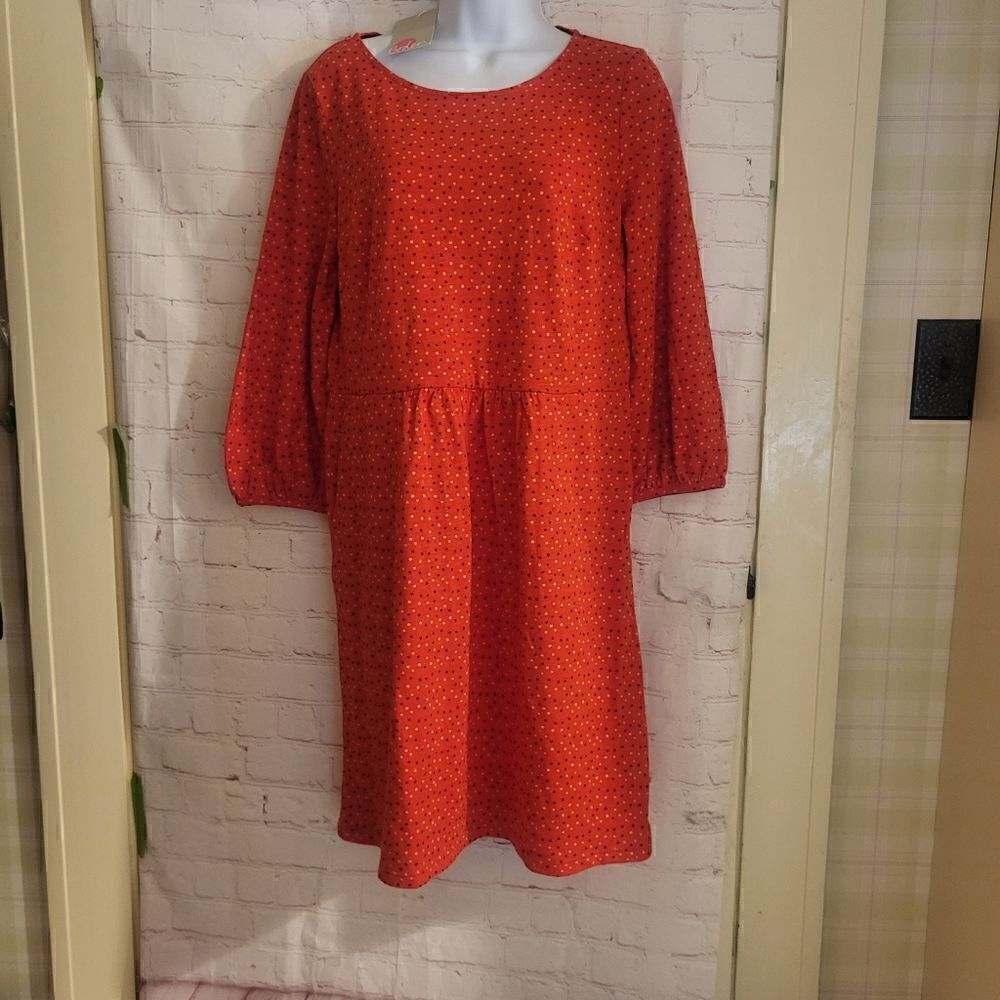 NWT Boden "Odelia" Red Star Print Drop Waist Cotton Jersey Dress Sz.8 Ret.$135